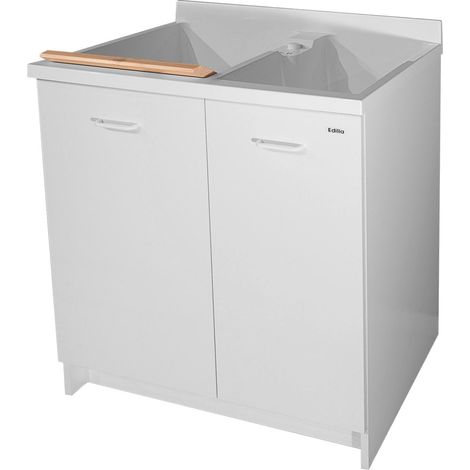 Mobile Lavatoio 80x60x85cm 2 Ante 2 Vasche Asse in Legno Montegrappa Edilla Bianco (1/4)