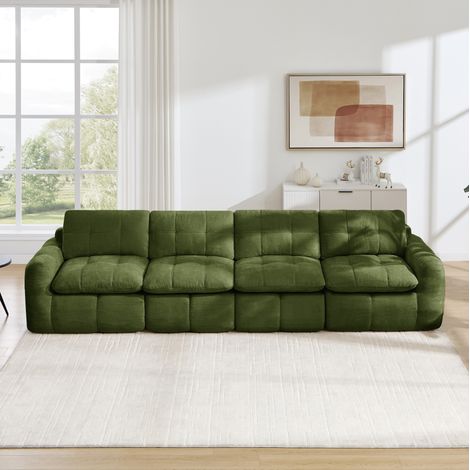 Sofá modular de 4 plazas (334x97x68 cm), sin estructura, sin montaje, chenilla verde (1/5)