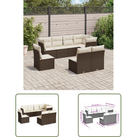 The Living Store Salon de jardin 8 pcs avec coussins marron résine tressée - Ensemble Salon De Jardin - Mobilier Extérieur - Canapé Jardin - Résine Tressée - Rotin Synthétique (1/3)