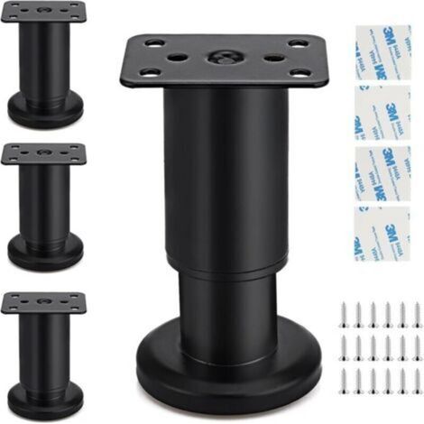Pièces Pieds de Meuble réglables, 60 x 80 mm-120mm,Pied de Table Reglable Hauteur Métal,adaptés pour Les Pieds de Meubles sur armoires, Tables et canapés, vis incluses.(Noir) (1/4)