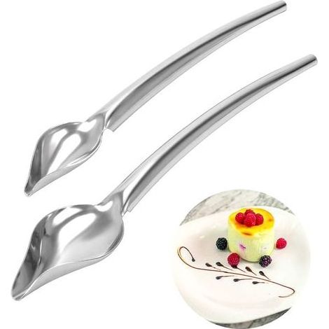 2-Piece Large/Small Pencil-Shaped Stainless Steel Filter Spoon Set, Decorative Spoon Set, Stainless Steel Decorative Spoons, DIY Cake, Chocolate, Pastry Decoration Pencil Spoon Tools (1/5)