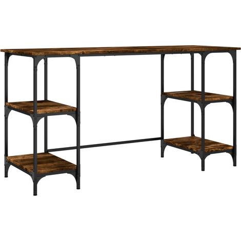 Maison Exclusive - Schreibtisch Räuchereiche 140x50x75 cm Metall