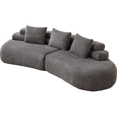 Sofá modular curvo tipo media luna de chenilla gris HOMVRA, 306 x 103 x 40 cm (1/5)