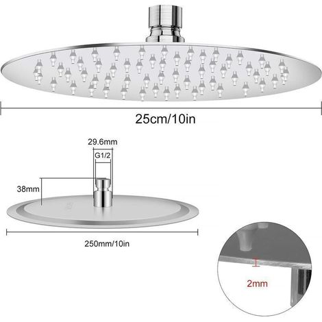 Runder Duschkopf aus Edelstahl 304, 25 cm, kraftvoller und gleichmäßiger Wasserstrahl, Standard-G1/2-Zoll-Anschluss, einfache Installation (1/5)