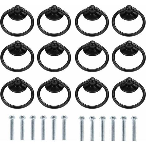 YMYNY 12-Pack Vintage Style Round Drawer Pull Handle with One Hole, Black (1/4)