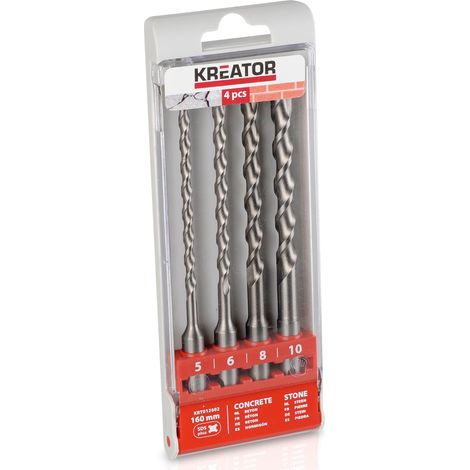Juego de 4 brocas 'SDS Plus' de 16cm de largo y distintos diámetros fabricadas en acero (1/4)