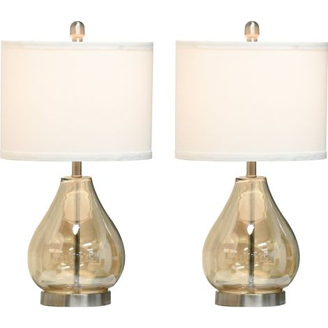 Set di 2 lampade da comodino E27 40W in vetro, lino e acciaio, Ø30 x 56 cm (1/5)