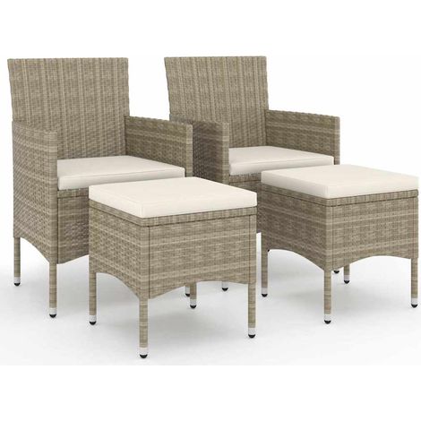 vidaXL Juego de silla de jardín y taburete 4 piezas ratán PE beige (1/2)