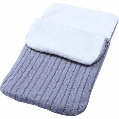 Bébé polaire enveloppé sac de couchage épaissi tricoté chaud sac de couchage laine poussette sac de couchage gris (1/2)