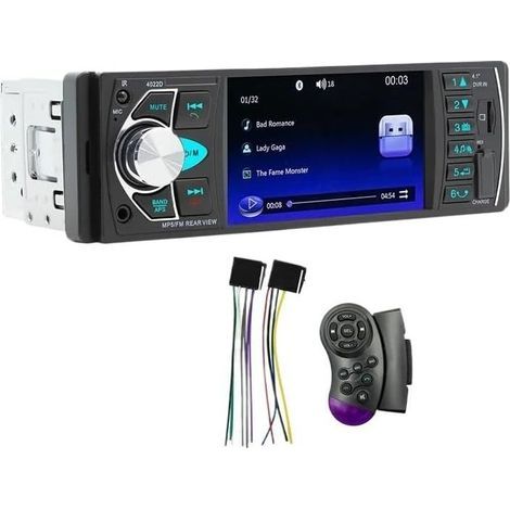 Autoradio 1 DIN avec écran 4.1 pouces. Bluetooth. lecteur MP5. radio FM. USB. AUX. lecteur de carte TF et commandes au volant (1/5)