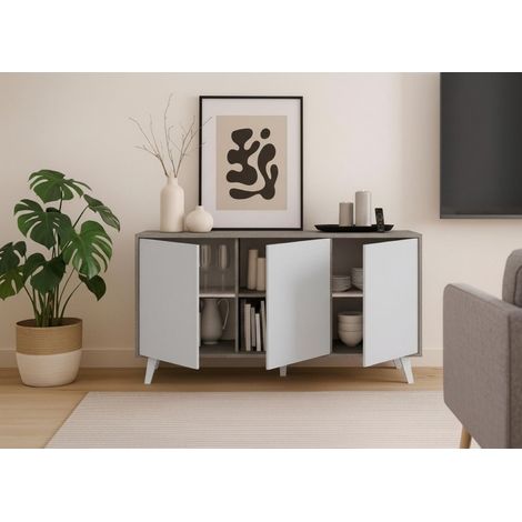 Dmora - Aparador Weddell, Bufé de salón, Aparador de salón, Despensa de cocina, 154x40h72 cm, Gris claro y Blanco (1/5)