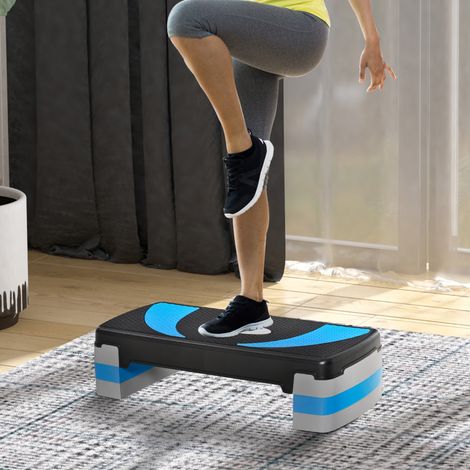 Verstellbarer Aerobic-Step mit 3 Höhen 10/15/20 cm, schwarzer Kunststoff OKMYHOME (1/5)