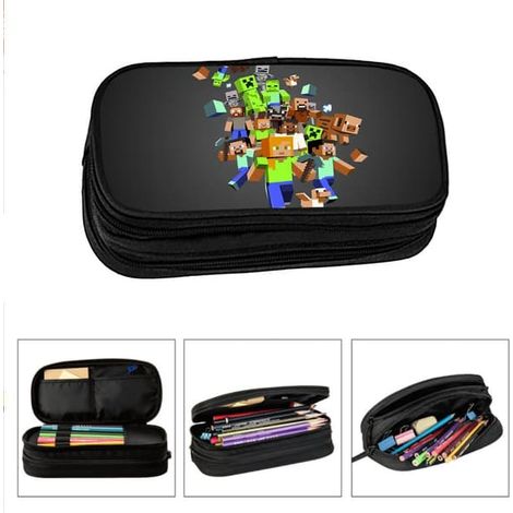 Trousse Minecraft, trousse pour étudiants et enfants, grande capacité, sac à fournitures scolaires, vente en gros, double couche élastique, portable.