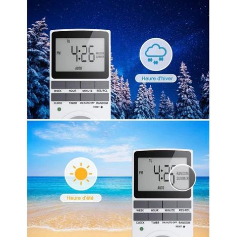 Prise Programmable Digitale, Maxcio Minuterie Numérique Hebdomadaire avec Ecran LCD, Minuterie Prise Electrique 12H/24H/7Jours, (1/5)