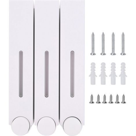 Dispensador mural de jabón líquido y champú con 3 salidas, ABS blanco, 280 mm, para hoteles y baños. (1/5)