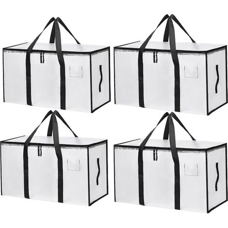 Lot de 4 sacs de rangement transparents résistants à l'eau et épais, 91 l, grandes boîtes de rangement pliables pour vêtements de lit, couvertures, jouets (1/5)