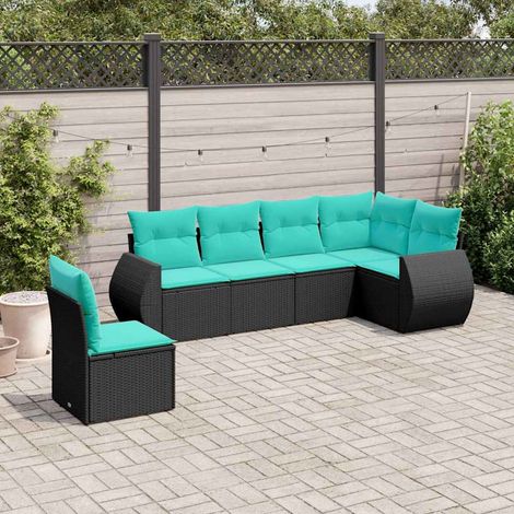 vidaXL Set Divani da Giardino 6 pz con Cuscini Nero in Polyrattan (1/5)