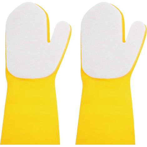 Gants de vaisselle de cuisine, lot de 2, en latex jaune et blanc (1/5)
