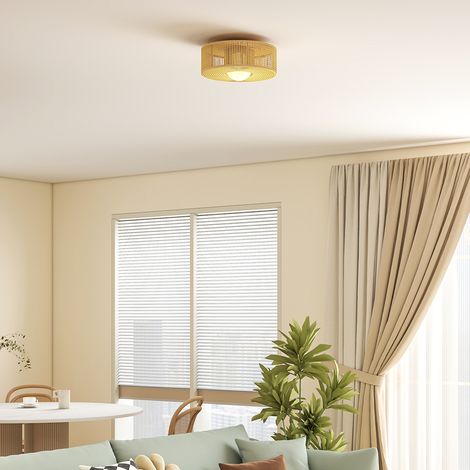 Lámpara de techo, lámpara de techo estilo bohemio, colgante con portalámparas LED G9, pantalla redonda de cuerda de cáñamo.