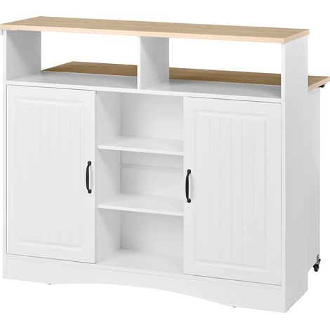 Îlot de cuisine sur roulettes avec espace repas extensible et rangements blancs (1/5)