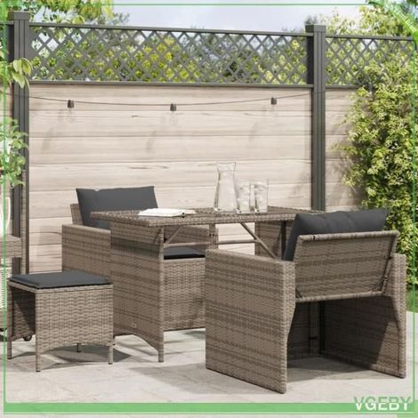 Salon de jardin - FAFEICY - 366361 - résine tressée gris - coussins déhoussables - modulaire 4 places (1/5)