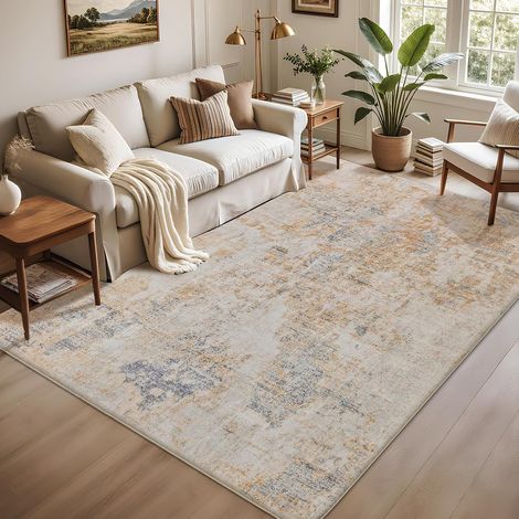 Tapis Moderne Abstrait pour Salon Chambre à Coucher Salle à Manger Tapis de Sol Doux antidérapant (Abstrait Gris/Beige/Or/Multi, 120 x 160 cm) (1/5)