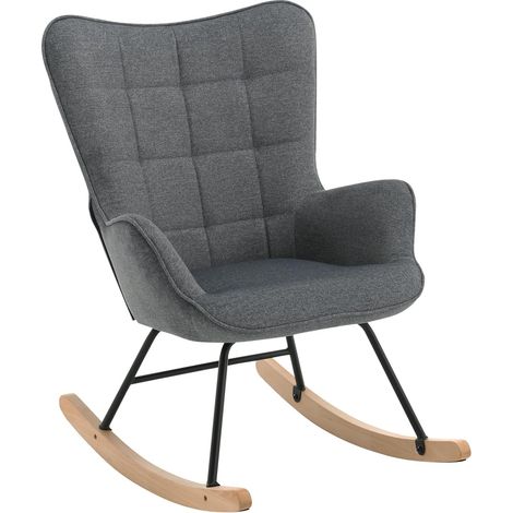 WOLTU Sedia a Dondolo da Interno. Poltrona Relax con Braccioli e Schienale Alto. Sedia Imbottita in Flanella Per Salotto. Camera da Letto. Base in Metallo e Legno Massello Grigio Scuro (1/5)