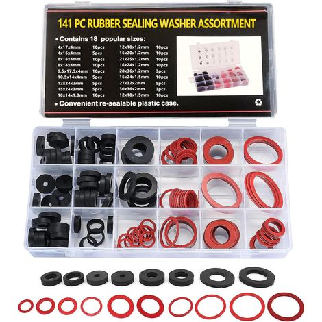 141 Pieces O-Ring Seal Rubber Washer, Faucet Washer Assortment Kit, 18 Differnt Assorted Sizes Fiber Seals with Storage Box (1/5)