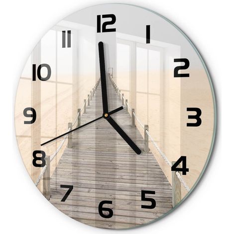 Horloge Murale Ronde Originale Verre Trempé Décoration Maison Moderne Sentier de plage fi 30 cm (1/5)