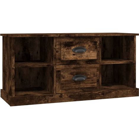 Mueble TV multimedia estante para televisión buffet para televisión comedor salón dormitorio roble ahumado 99,5 x 35,5 x 48 cm madera contrachapada marrón 020027408