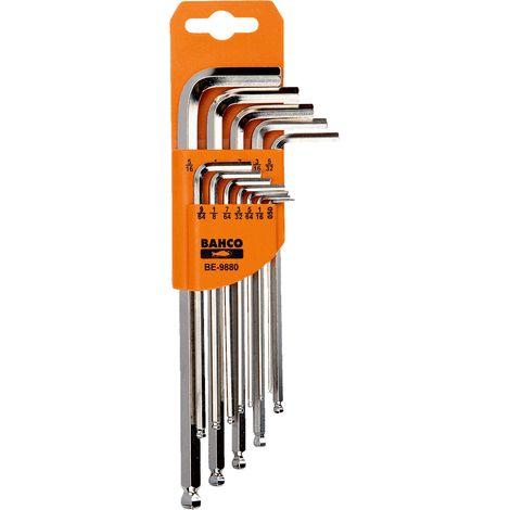 BAHCO - Jeu de clés mâles 6 pans à tête sphérique longues, dimensions en pouces - 12 pcs (1/2)
