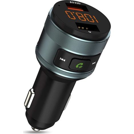 émetteur FM,émetteur autoradio QC 3.0 voiture sans fil Bluetooth adaptateur radio FM Kit voiture mains libres avec double chargeur USB prend en charge une clé USB de 64 Go GROOFOO (1/5)
