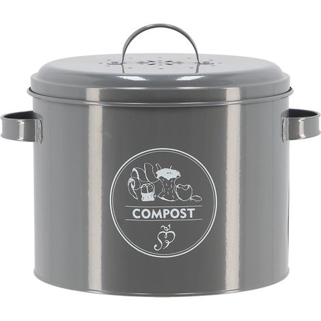 Esschert Design Komposttopf Anthrazit mit Aktivkohlefilter 6 Liter - Carbonstahl (1/3)