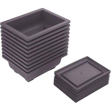 10 Pots D'Entraînement Bonsaï avec Plateau Plastique pour Plantes Jardin Balcon 16.5x12cm