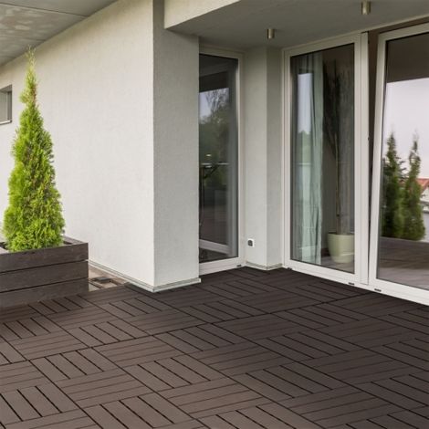 Dalles de terrasse 30 x 30 cm, 9 pièces, 0,81 m², dalles clipsables, dalles de balcon avec système de clic, fonction drainage, carrelage de sol pour terrasse/balcon, marron, pose sur site (1/5)