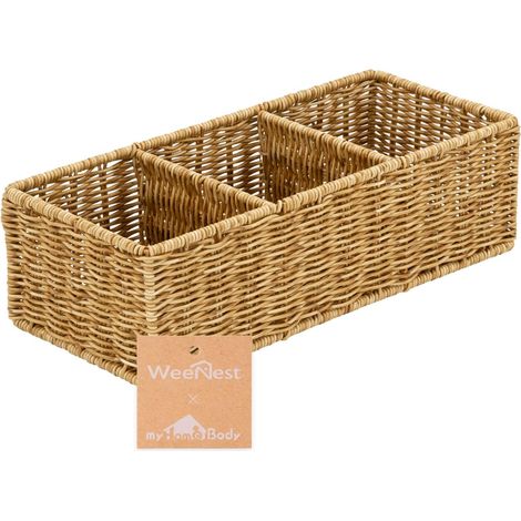 Panier en osier avec compartiments, Paniers tissés pour l'organisation, organisation de la chambre, Marron clair (1/5)
