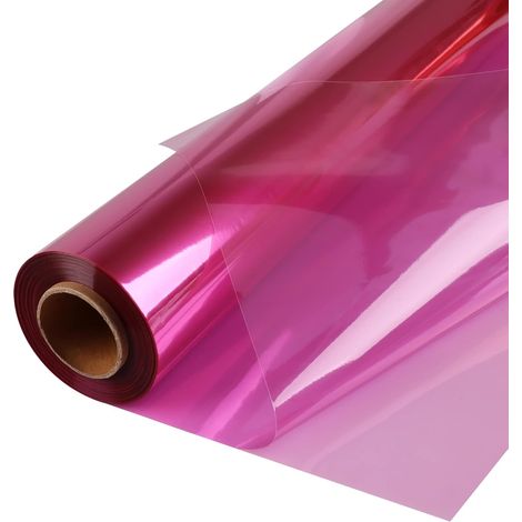 Rosa Zellophanpapierrolle  Ausgeklappt 80cm breit x 1m lang  Durchscheinendes Rosa, 0,05 mm dick  Geschenke, Körbe, Süßigkeiten  Farbige Cellophandekoration