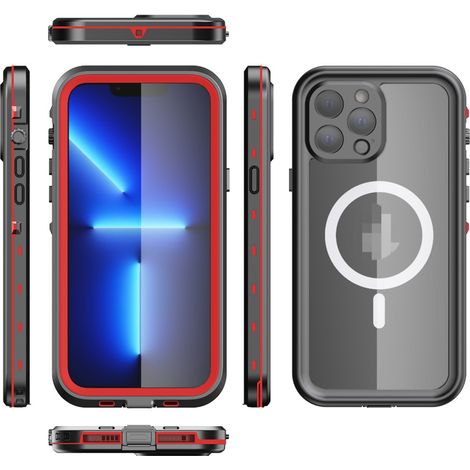 Wasserdichte Handyhülle für iPhone 15 Pro, magnetische Handyhülle, Tauchschutz, wasserdichte/stoßfeste/staubdichte Handyhülle, integrierte Displayschutzfolie, Ganzkörperschutzhülle (rot). (1/5)