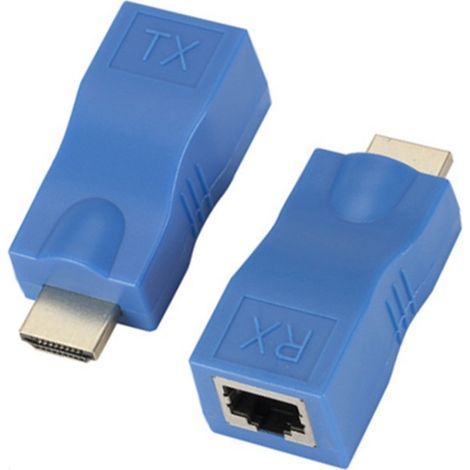 30 m HDMI-HDTV-Extender mit RJ45-Netzwerkkabel – HD-HDMI-Sender und -Empfänger für Fernseher, Bildschirme und Projektoren, 2 Stück, Blau