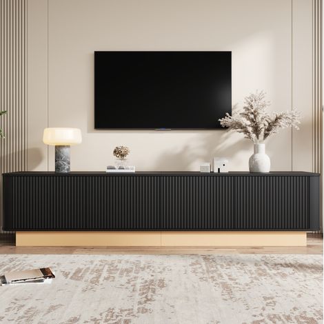 Mueble TV 200 x 40 x 47,5 cm de MDF negro con almacenamiento FloraGrace (1/5)