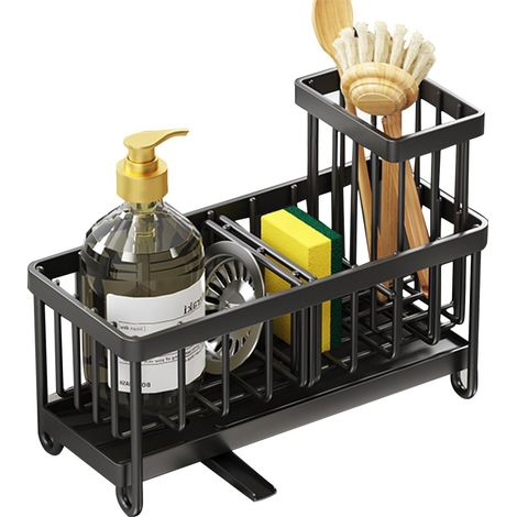Organisateur Evier Cuisine Noir avec Bac de Vidange Automatique Porte Eponge Evier Cuisine en Acier Inoxydable Rangement Organisateur D'évier Multifonctionnel, pour Salle de Bain Buanderie (1/5)