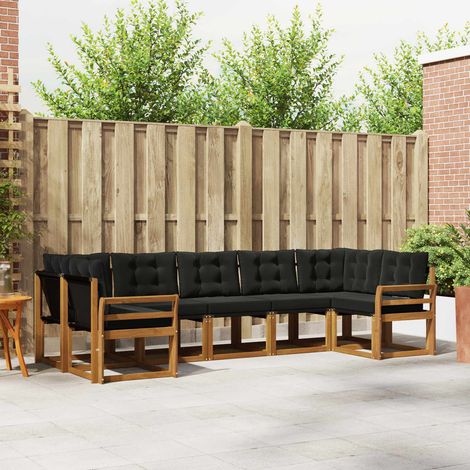 Outdoor-Sofagarnitur mit Kissen 7 pcs Natürlich und Schwarz (1/5)