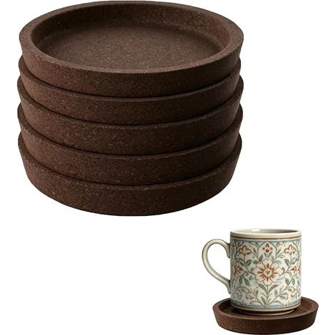 Dessous de Verre Ronds en Bois Carbonisé avec Base Absorbante, sous-Verres Creux 10 cm Réutilisables pour Tasses, Verres, Table à Manger, Salon, Cuisine et Décoration Intérieure (1/5)