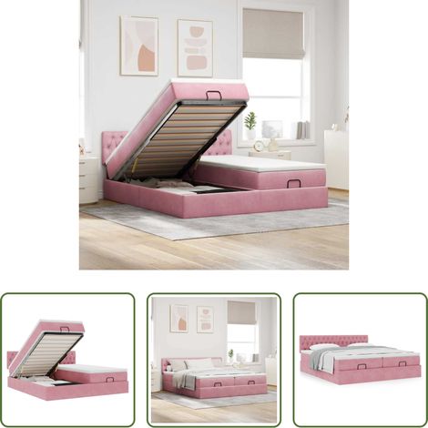 vidaXL Samt - Ottoman-Bett mit Matratzen Rosa 180x200 cm Samt (1/5)