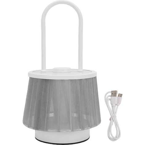 Lampe de table tactile rechargeable avec abat-jour en tissu et LED intégrée, idéale pour une chambre ou un bureau (blanche). (1/5)