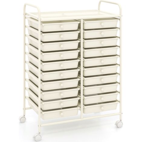 Carrello con ruote a 20 cassetti 63 x 37 x 87 cm pratico mobile moderno portaoggetti in acciaio bianco 200019421