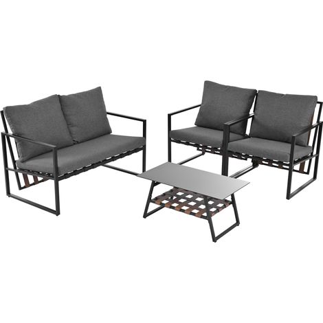 ELVMI Set di Mobili da Salotto con 1 Divano, 1 Tavolino e Cuscini, PVC e Vetro Temperato, Nero (1/4)