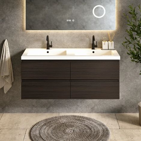 Badezimmermöbel Asora - 120 cm - Walnuss - Waschtisch Weiß (1/5)