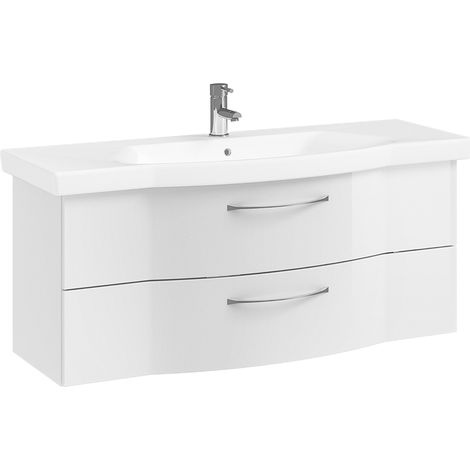 Badezimmer Waschtisch, 122cm, weiß Hochglanz SOLINGEN-66, B/H/T ca. 122/200/51,5 cm (1/5)