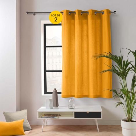 Lot de 2 Rideaux Petite Hauteur 135 x 180 cm – Twily Jaune – Polycoton (1/4)